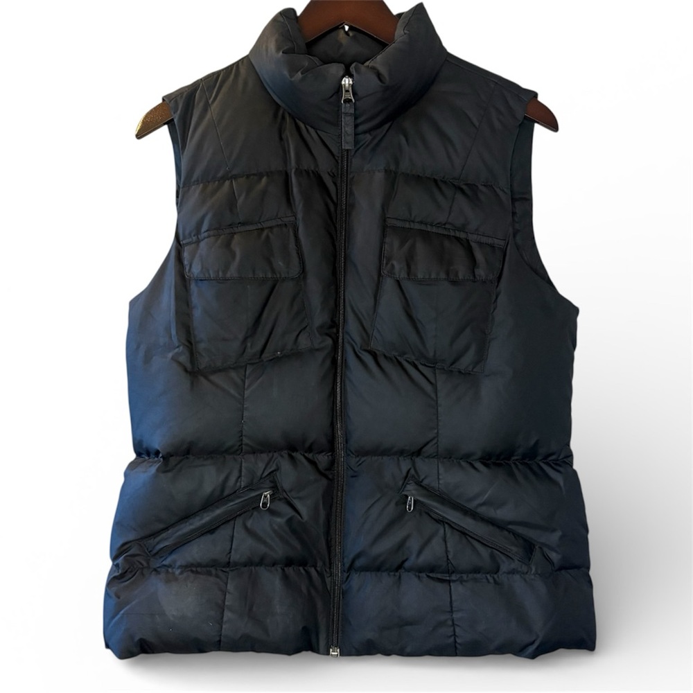 Tommy Hilfiger Feather Down Black Puffer Vest Mens L Full Zip Pockets Flag Logo